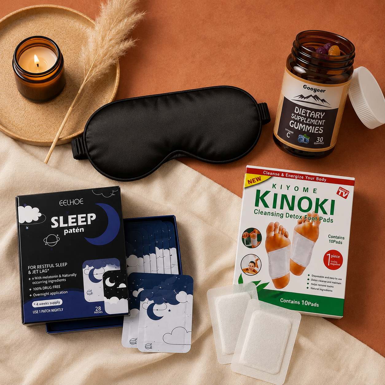 Kit Sueño Profundo™ — Ritual Nocturno Completo | Antifaz + Parches + Funda Satén