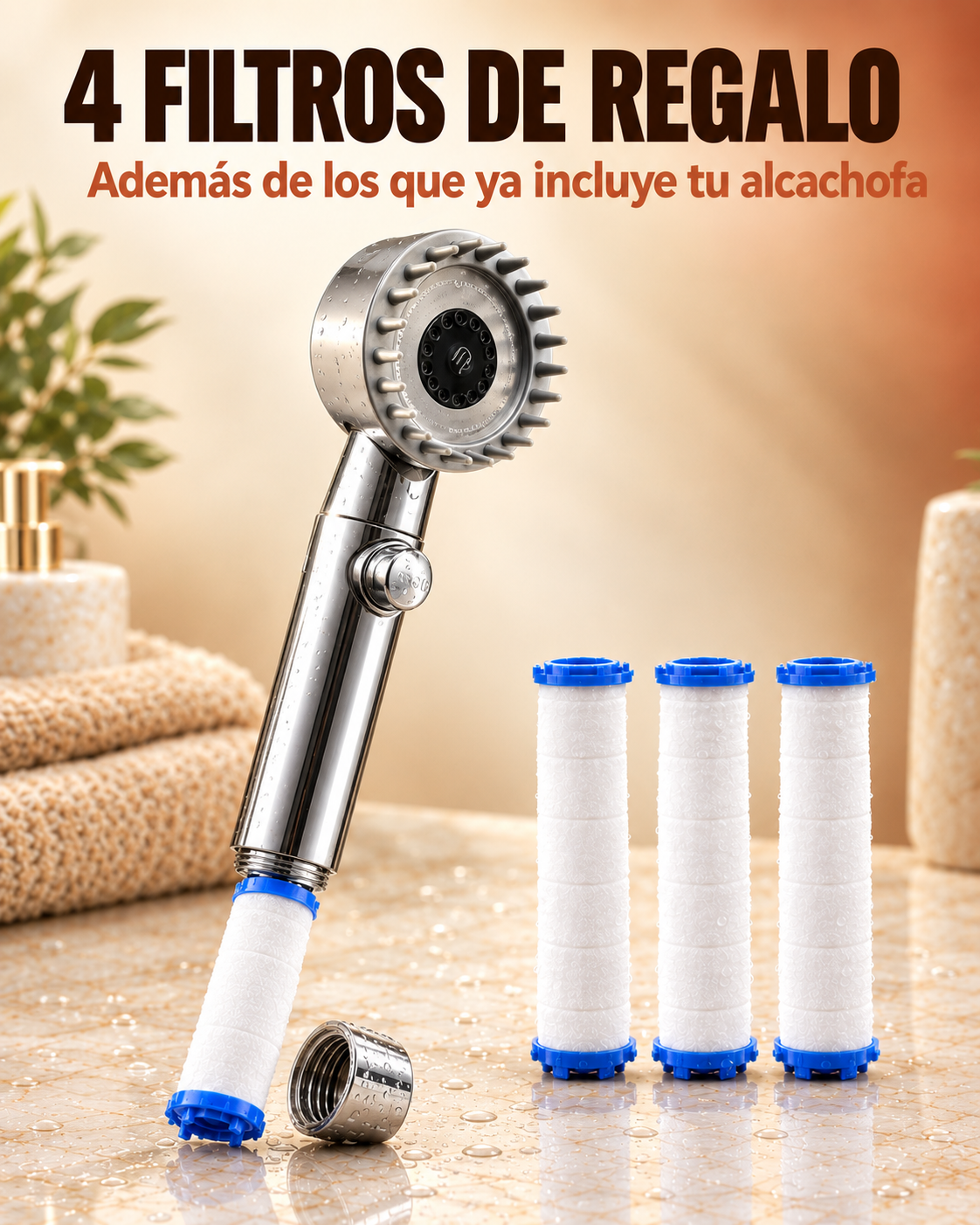Alcachofa Antical de Alta Presión — Menos Cal y Cloro + 4 Filtros