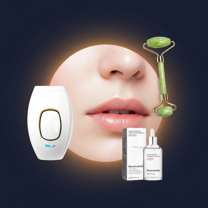 Kit Piel de Porcelana 3 en 1 ✨ Depilación definitiva + Rodillo de Jade (Firmeza y brillo natural )+ Manchas corregidas