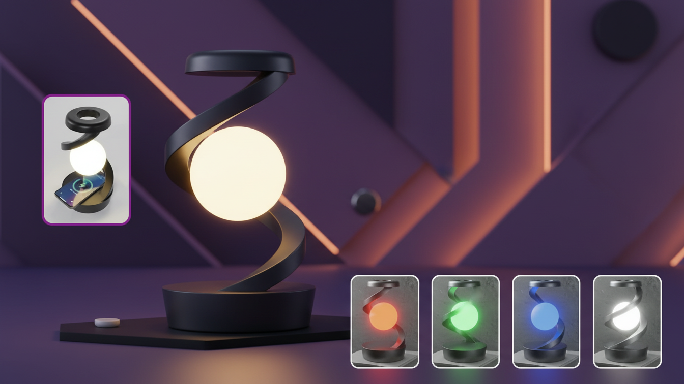 Lámpara de Luna LED con bola levitante 3D con cargador de teléfono inalámbrico