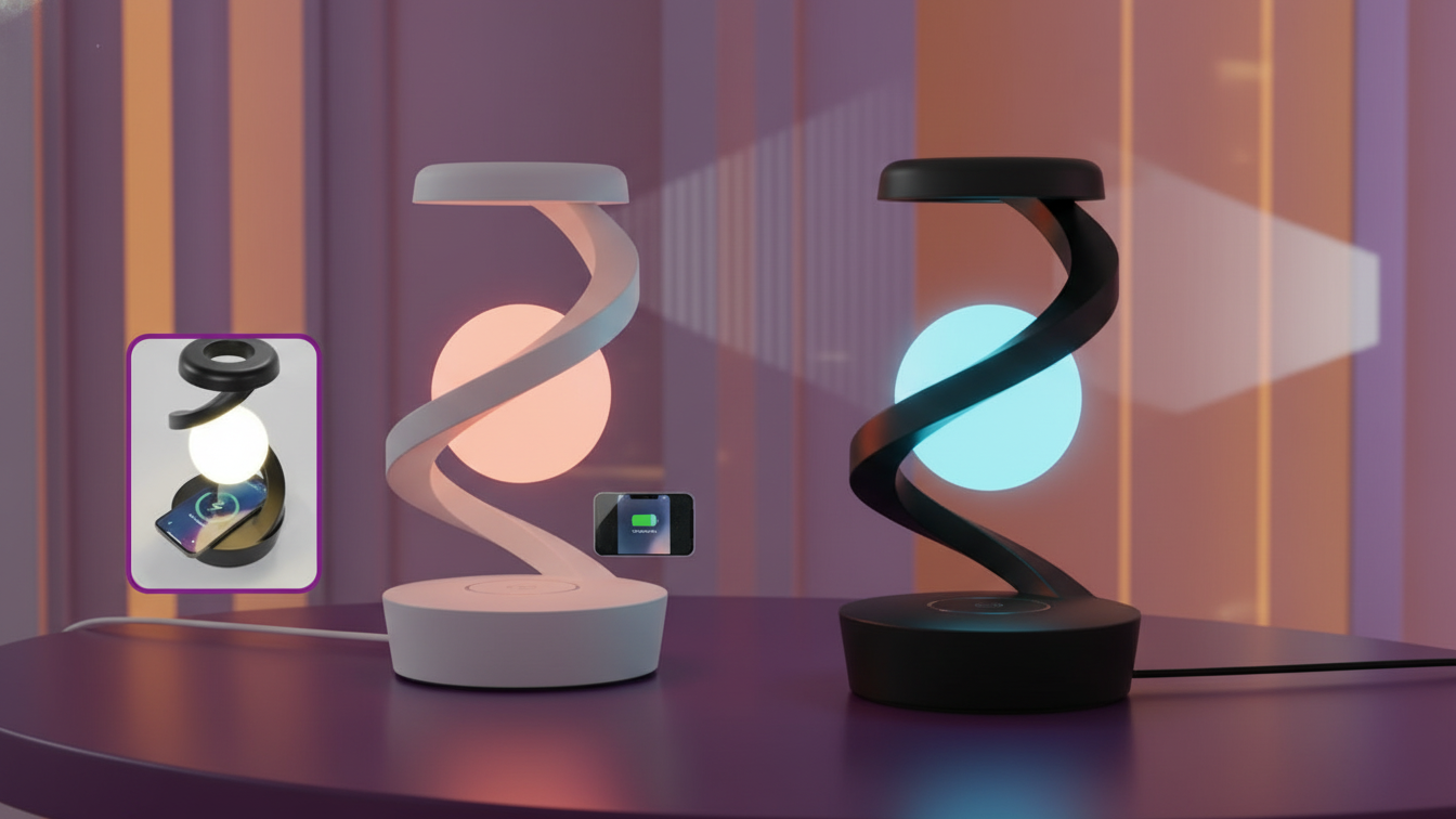 Lámpara de Luna LED con bola levitante 3D con cargador de teléfono inalámbrico