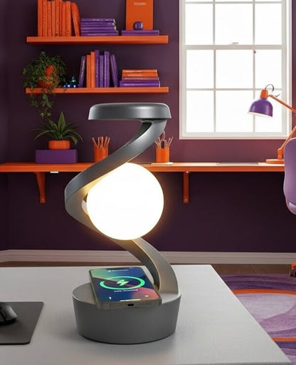 Lámpara de Luna LED con bola levitante 3D con cargador de teléfono inalámbrico